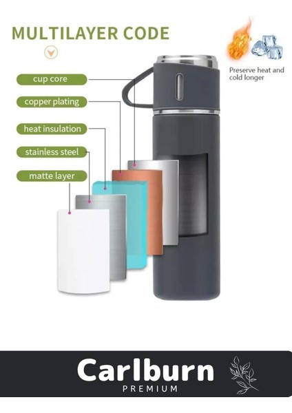 Özel Üretim Paslanmaz Çelik 3 Bardaklı Soğuk Sıcak Termos Vakumlu Termos Set Çanta Hediyeli 550 ml > fırsatları