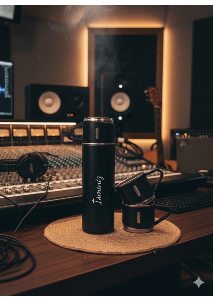 3 Bardaklı Paslanmaz Çelik Termos 500ML Premium A+ Kalite Kahve Termosu Hediye Çantalı