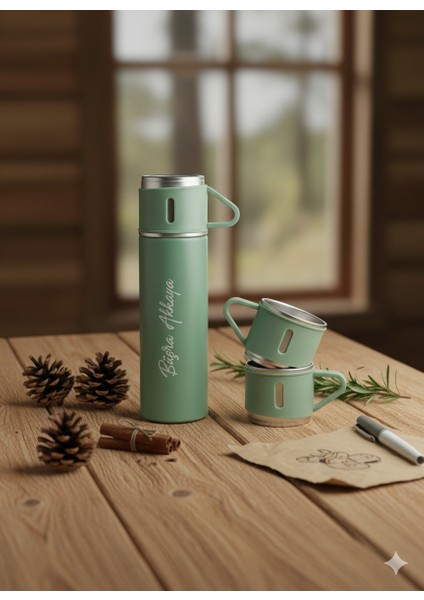 Çelik Termos 500ML 3 Bardaklı Sıcak Tutan Kahve Termosu Premium A+ Kalite Çanta Hediye