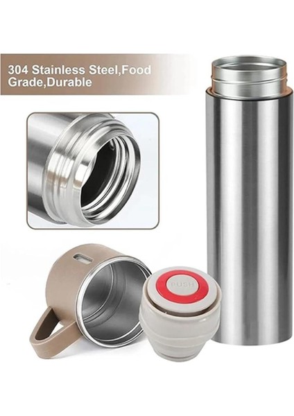 Paslanmaz Çelik Termos 500ML 3 Bardaklı A+ Kalite Kahve Çay Termosu Hediye Çantalı
