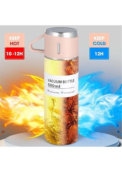 Paslanmaz Çelik Termos 500ML 3 Bardaklı Set Premium Kahve Termosu Çay Termosu Hediye Çantalı indirimleri