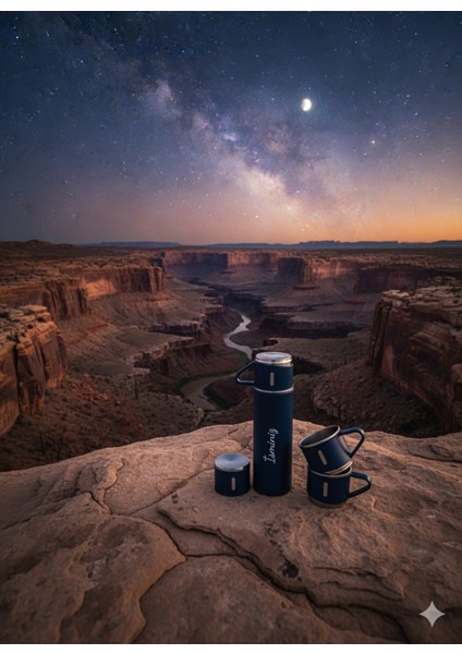 500 ml Çelik Termos 3 Bardaklı Set Premium Kahve Termosu Çay Termosu Hediye Çantalı