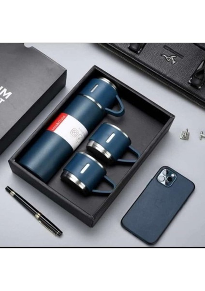 500 ml Çelik Termos 3 Bardaklı Set Premium Kahve Termosu Çay Termosu Hediye Çantalı fiyatları