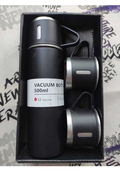 Çelik Termos Bardak 500ML 3 Bardaklı Set A+ Kalite Paslanmaz Çelik Kahve Termosu Çantalı