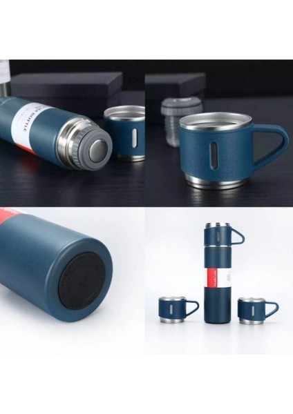 Kişiye Özel 3 Bardaklı Çelik Termos 0,50 L Içecek Paslanmaz Çelik Yeşil 12 Saat indirimleri