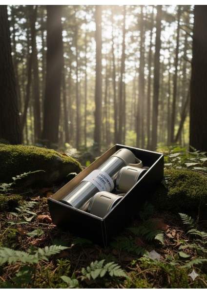 Paslanmaz Çelik Termos Gümüş Renk 3 Bardaklı Termos Seti Vakumlu Termos Set >550 ml Çelik Gümüş