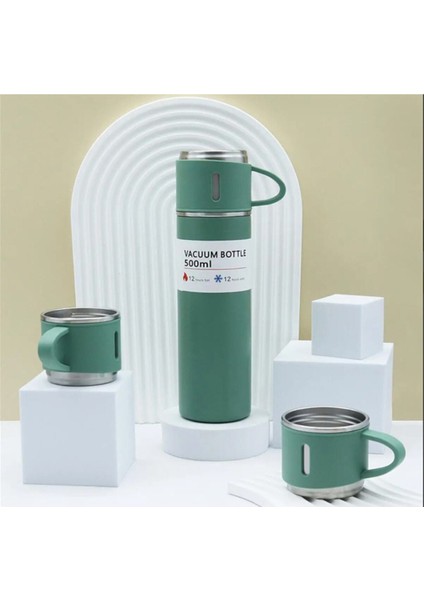 3 Bardaklı Içecek 500 ml Paslanmaz Çelik Siyah 12 Saat