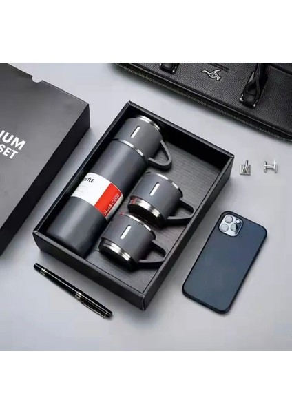 Paslanmaz Çelik Kahve Termos Seti, Sıcak ve Soğuk Içecekler Için 3 Bardaklı Yalıtımlı 500ML Termos 4