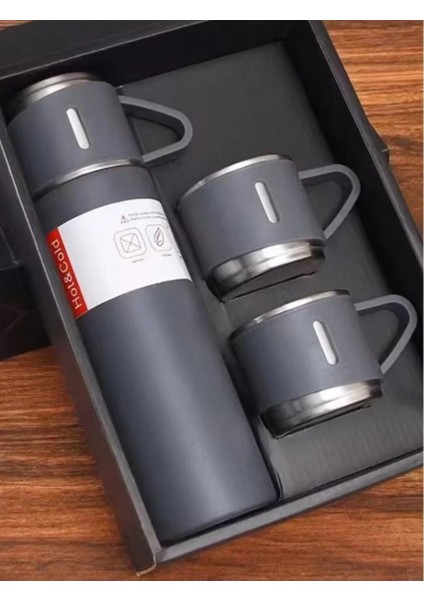 3 Bardaklı Taraftar Termos 24 Saat Sıcak ve Soğuk Korumalı 1 L Içecek Paslanmaz Çelik Sarı 24 Saat K