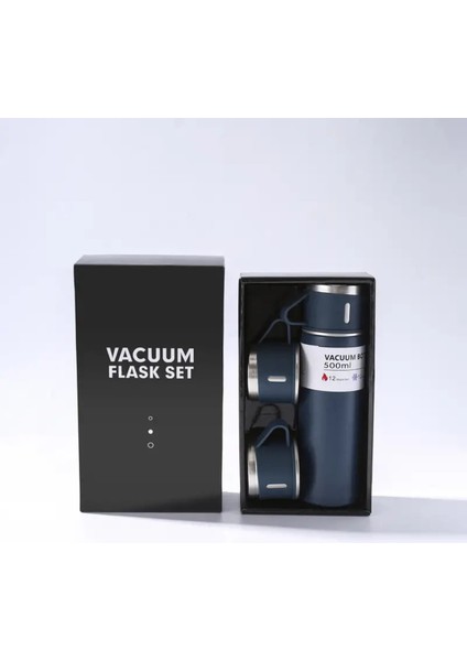 3 Bardaklı 500 cl Termos Gri Renkli Içecek 500 ml Paslanmaz Çelik Gri 12 Saat Kutulu