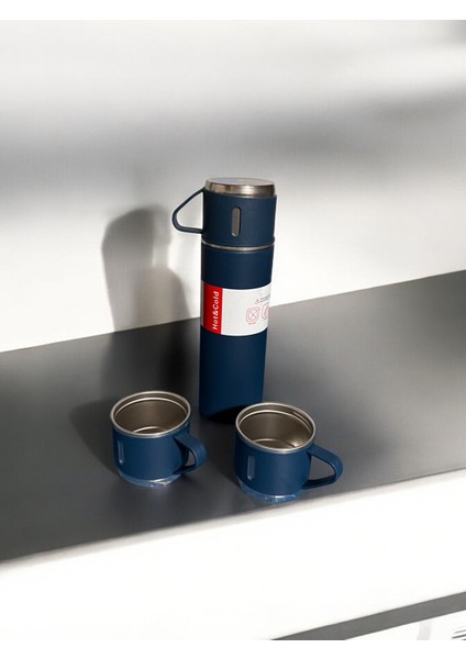 Çantali 500ML 3 Parça Bardakli Çelik Termos S (4906) 5 Tb Çelik Kırmızı