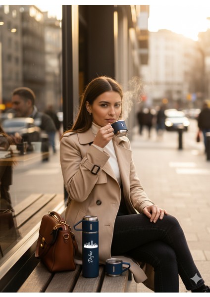 Su Termosu 500ML 3 Bardaklı A+ Kalite Paslanmaz Çelik Kahve Termosu Hediye Çantalı