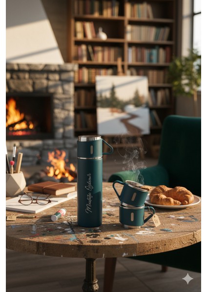 Kahve Termosu 500ML 3 Bardaklı Paslanmaz Çelik Çay Termosu Termos Seti Çantalı Hediye