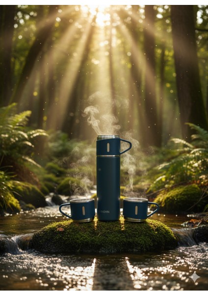 Su Termosu 500ML 3 Bardaklı Set A+ Kalite Paslanmaz Çelik Kahve Termosu Hediye Çantalı