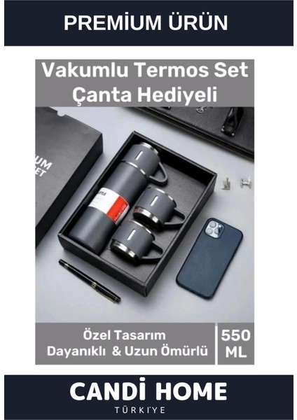 Çantalı 500ML 3 Adet Bardaklı Çelik Termos Seti (K0) 0,50 L Çelik Çok Renkli fiyatları