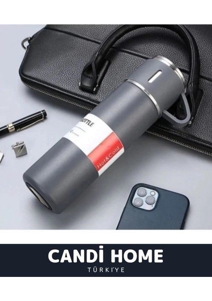 Çantalı 500ML 3 Adet Bardaklı Çelik Termos Seti (K0) 0,50 L Çelik Çok Renkli modelleri