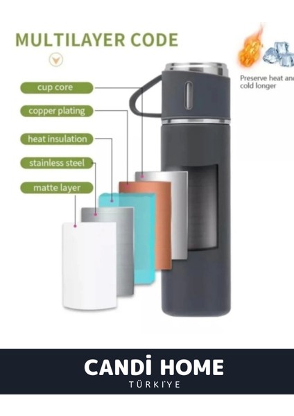 Çantalı 500ML 3 Adet Bardaklı Çelik Termos Seti (K0) 0,50 L Çelik Çok Renkli indirimleri