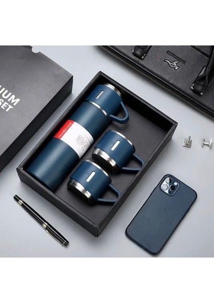 Çelik 3 Bardaklı Termos Fincan Seti Vakumlu Kamp Seti 12 Saat Sıcak 12 Saat Soğuk Kalabilen Termos I