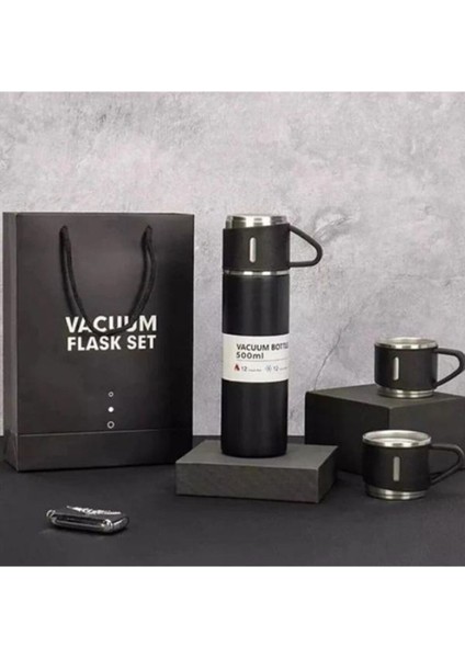 Paslanmaz Çelik Termos Gri Renk 3 Bardaklı Termos Seti Vakumlu Termos Set 500 ml Içecek 500 ml Pasla fiyatları
