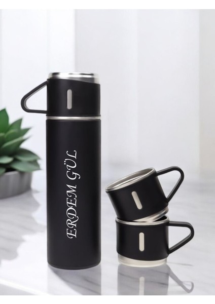 Kişiye Özel Isimli Çelik Hediyelik 3 Bardaklı Çantalı Termos Seti 500 ml Paslanmaz Çelik Gümüş 12 Sa fiyatları