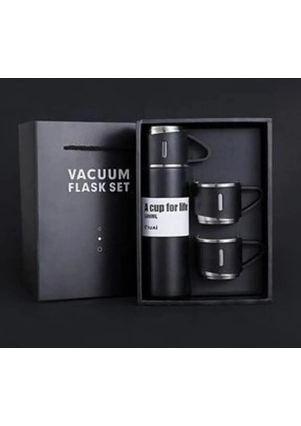Sıcak Tutan Termos 500ML A+ Kalite 3 Bardaklı Çelik Termos Seti Kahve Termosu Hediye Çantalı