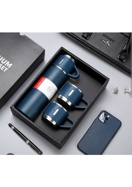 Paslanmaz Çelik 3 Bardaklı Termos Seti Özel Kutulu Yeşil Çelik fiyatları