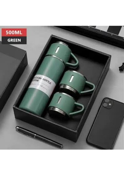 Termos 3 Bardaklı Termos Gri >550 ml Çelik Gri