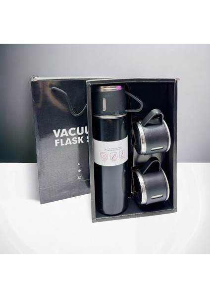 Seyehat Çelik Termos 3 Bardaklı Vakumlu ve Yalıtımlı 450-550 ml Çelik Yeşil