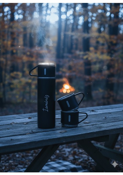 Bardaklı Termos 500ML 3 Bardaklı Set Premium A+ Kalite Çelik Termos Kahve Çay Termosu Çantalı