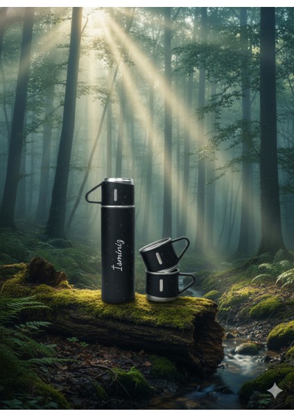 3 Bardaklı Termos 500ML Premium Kalite Paslanmaz Çelik Kahve Çay Termosu Hediye Çantalı