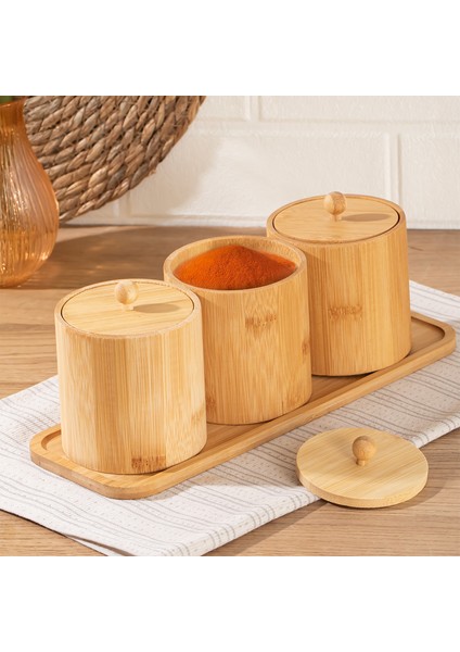 PBT-604 Bambu Çok Amaçlı Standlı Saklama Kabı Organizer 4 Parça Baharat Seti fiyatları