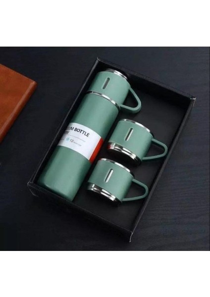 Szm Paslanmaz Çelik 3 Bardaklı Termos Set 500 ml Paslanmaz Çelik Siyah