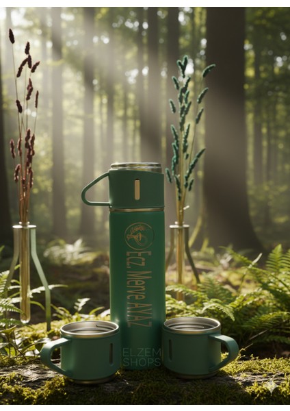 Kişiye Özel Isim ve Baskılı Logolu 3 Bardaklı Set Vakumlu Termos Içecek 500 ml Paslanmaz Çelik Mavi fiyatları