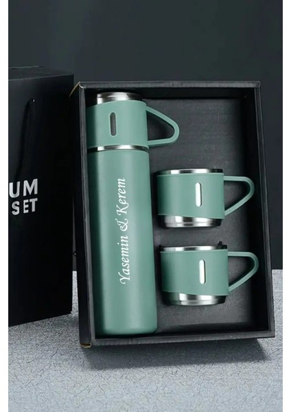 Kişiye Özel Isim ve Baskılı Logolu 3 Bardaklı Set Vakumlu Termos Içecek 500 ml Paslanmaz Çelik Mavi fırsatları