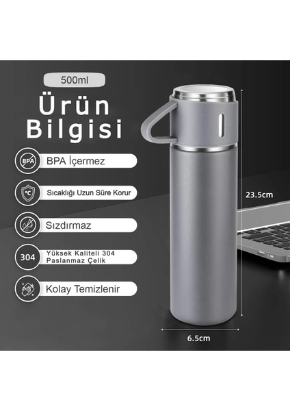 Çelik Termos Seti - 3 Bardaklı Vakumlu Termos Seti Içecek 500 ml Paslanmaz Çelik Yeşil 12 Saat indirimleri