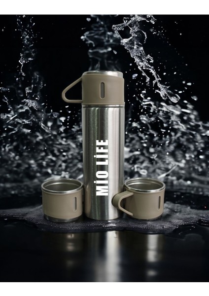 Chef Star Paslanmaz Çelik 3 Bardaklı Vakumlu Termos Set 0,50 L Içecek Paslanmaz Çelik Mavi 12 Saat