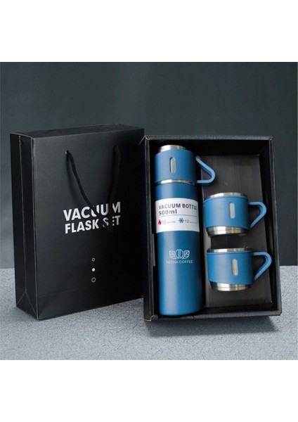 3 Bardaklı Termos Içecek 500 ml Paslanmaz Çelik Siyah 12 Saat