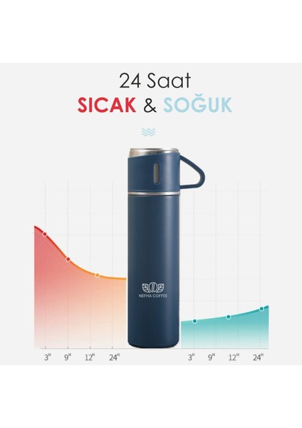 3 Bardaklı Termos Içecek 500 ml Paslanmaz Çelik Siyah 12 Saat fiyatları