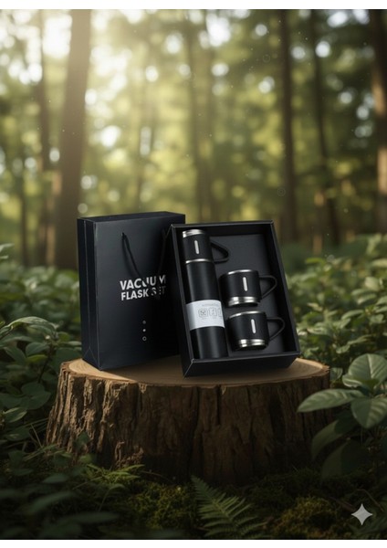 Paslanmaz Çelik Termos 3 Bardaklı Termos Seti Vakumlu Termos Set Çanta Hediyeli Içecek 500 ml Paslan