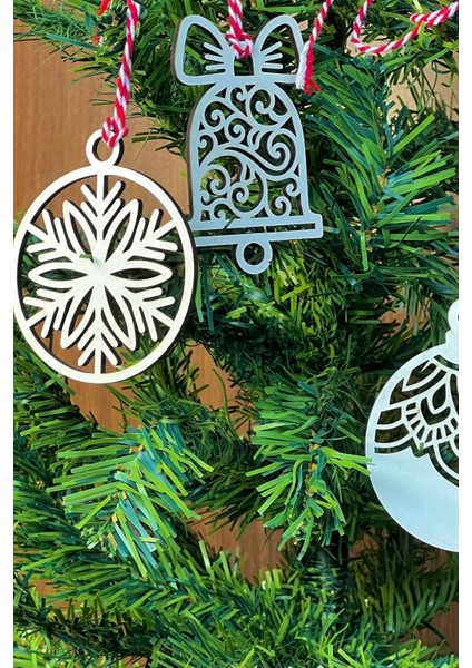 Buffer® 10 Parça Kırmızı Beyaz Ipli Karışık Model Ahşap Yılbaşı Ağaç Süsü