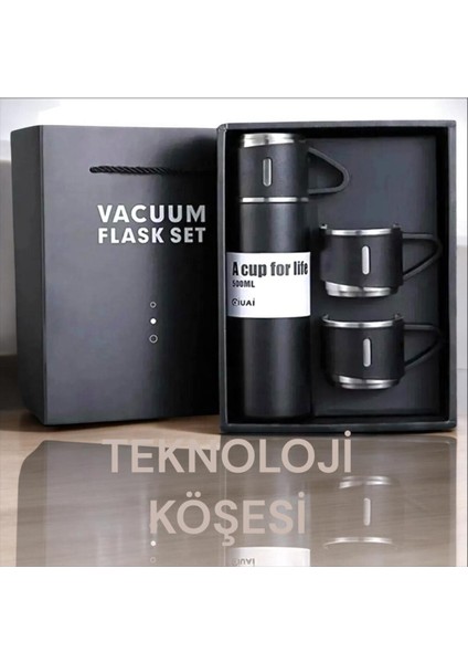 El Termosu 500ML 3 Bardaklı Set Paslanmaz Çelik Kahve Termosu A+ Kalite Hediye Çantalı