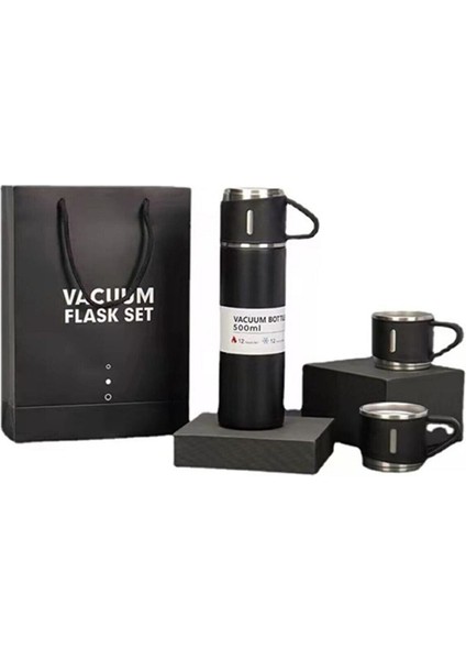 Kahve Termosu 500ML 3 Bardaklı Set A+ Kalite Paslanmaz Çelik Çay Termosu Kamp Termosu Çantalı