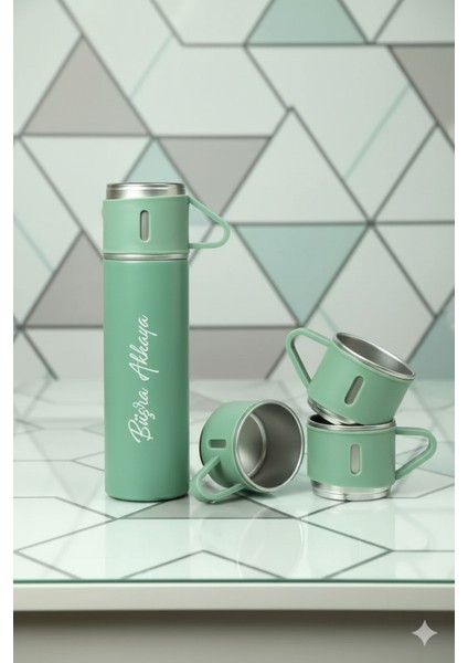 Çelik Termos Çay Termosu 500ML 3 Bardaklı Set Premium A+ Kalite Kahve Termosu Çanta Hediye