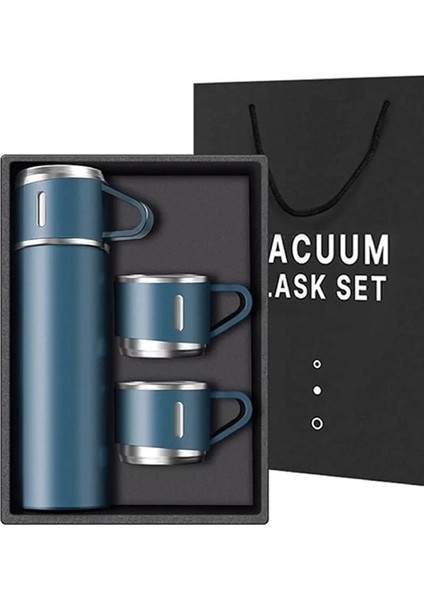 3 Bardaklı Paslanmaz Çelik Termos 500ML Premium A+ Kalite Kahve Termosu Hediye Çantalı