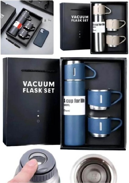 3 Bardaklı Paslanmaz Çelik Termos 500ML Premium A+ Kalite Kahve Termosu Hediye Çantalı fiyatları