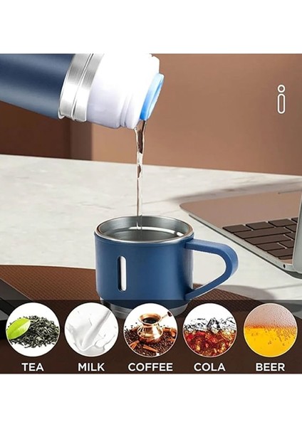3 Bardaklı Paslanmaz Çelik Termos 500ML Premium A+ Kalite Kahve Termosu Hediye Çantalı