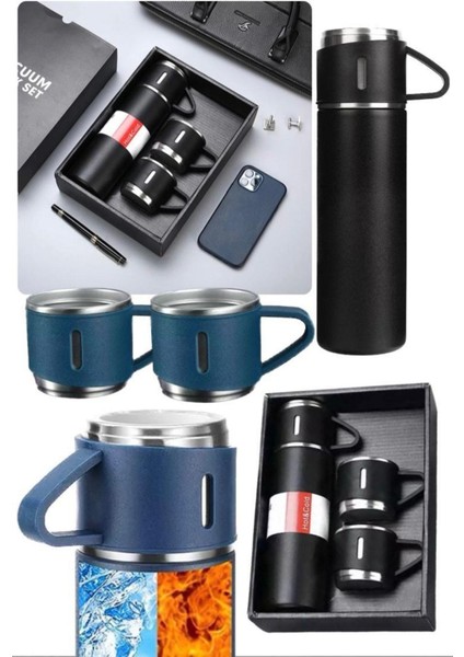 Küçük Termos 500ML 3 Bardaklı Premium Paslanmaz Çelik Kahve Çay Termosu Hediye Çantalı fiyatları