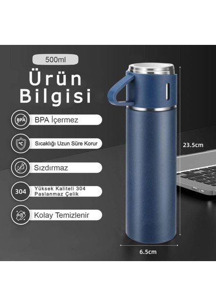 Vip Bardaklı Termos Set 3 Kişilik Metal Siyah indirimleri