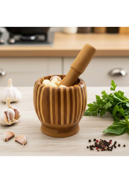 PBT-409 Doğal Bambu Havan - Sarımsak Döveceği Ahşap Sarımsak Ezici Havan Döveç modelleri