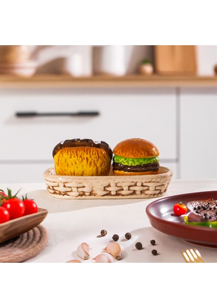 MIO-038 Hamburger Motifli 2li Standlı Tuzluk Biberlik Seti fiyatları